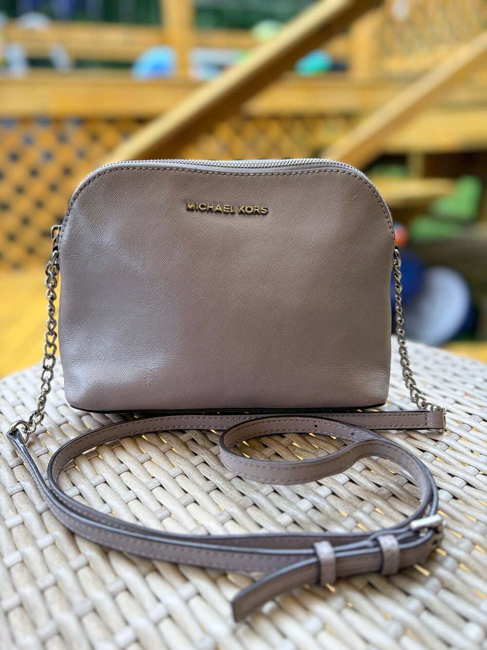 Michael Kors Cindy Dome Saffiano Leather Crossbody Bag Taupe